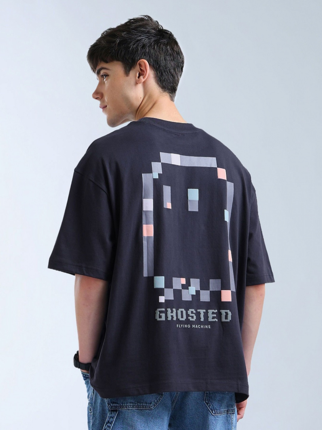 Flying Machine Graphic Printed Drop-Shoulder Sleeves T-shirt