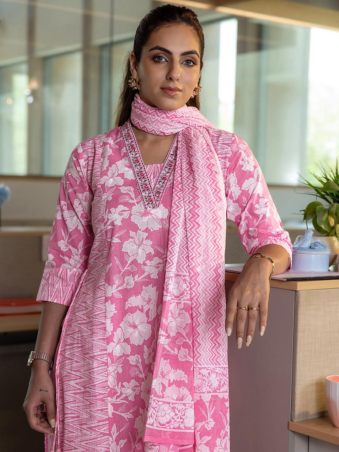 Libas Women Floral Printed Panelled Kurta with Salwar & With Dupatta