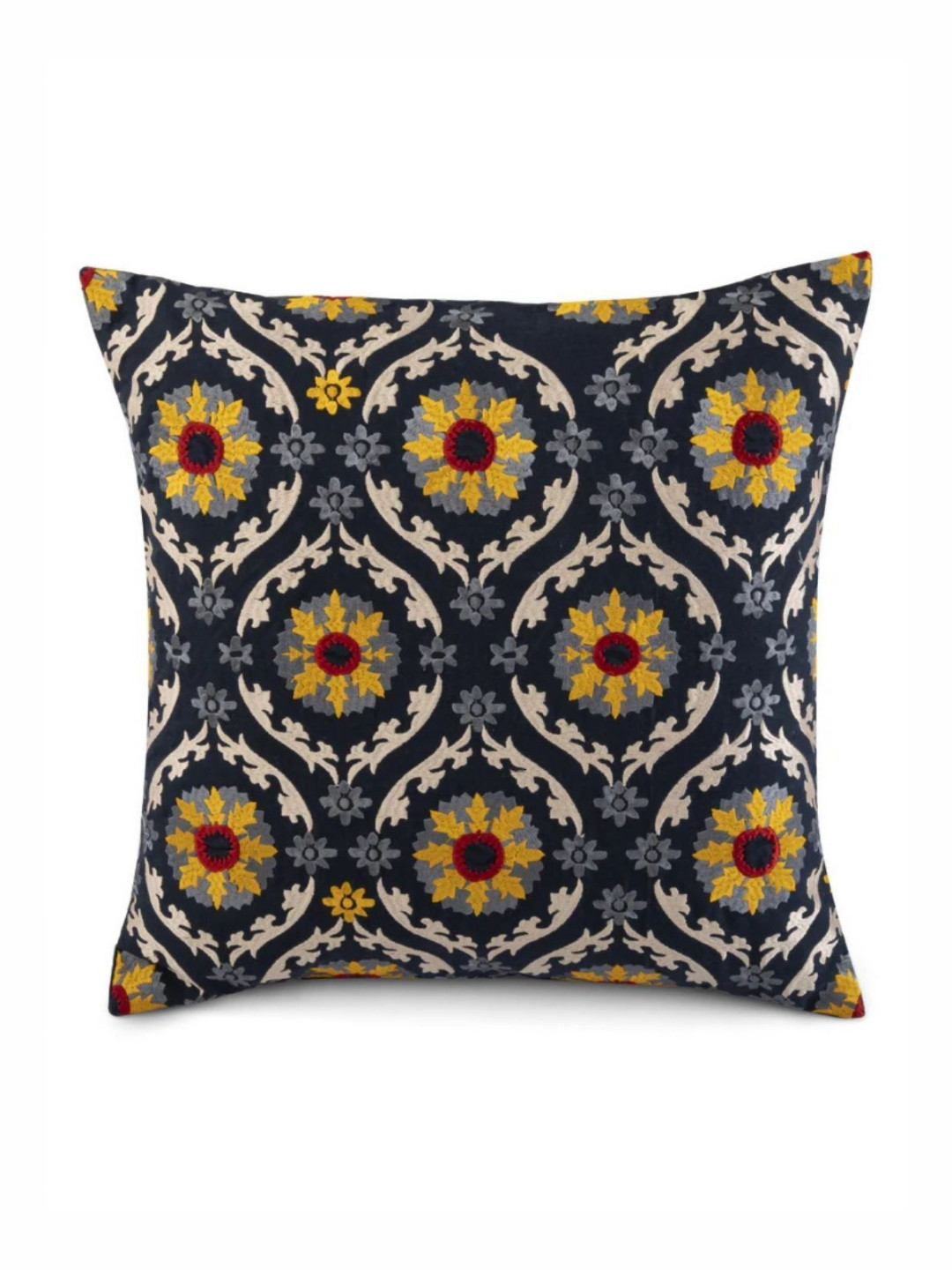 WAXWINGO Light-Weight Blue Floral Cotton Embroidered Square Cushion Cover -18x18In