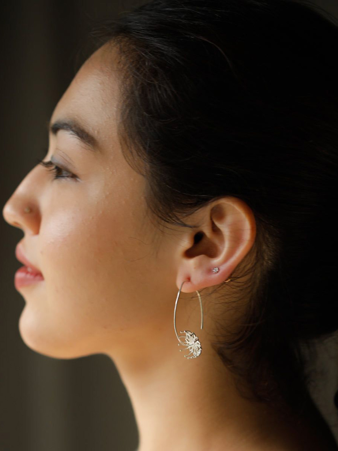 House of Aadyaa 925 Sterling Silver Bramhakamal Flower Oxidised Hoop Earrings