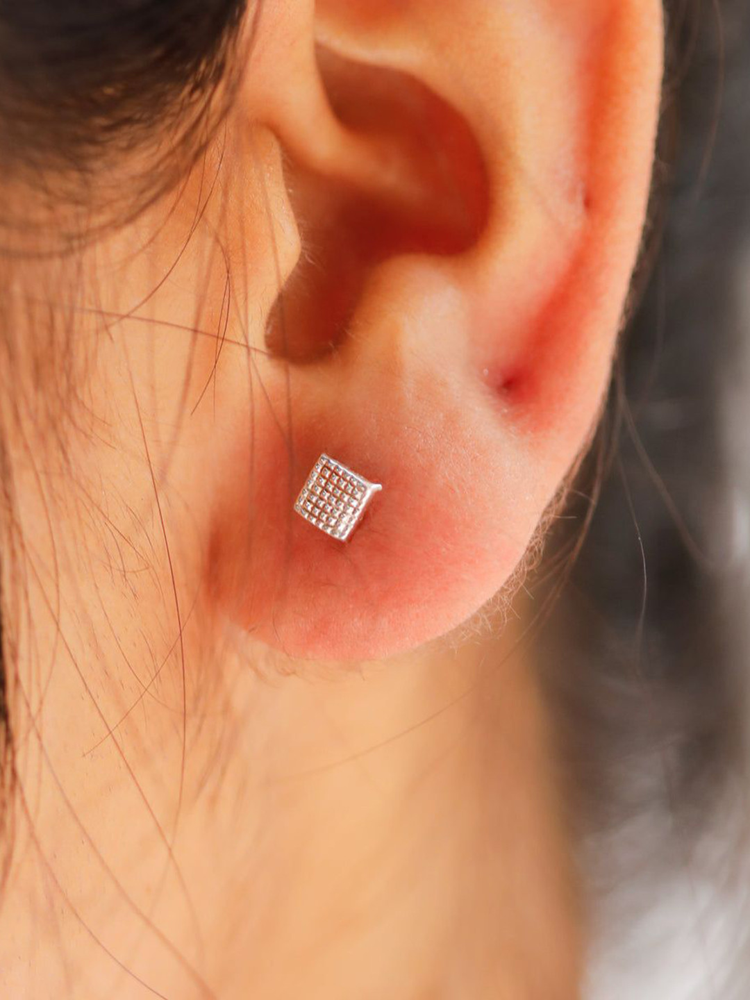 House of Aadyaa 925 Sterling Silver Classic Tiny Dotted Diamond Oxidised Studs Earrings