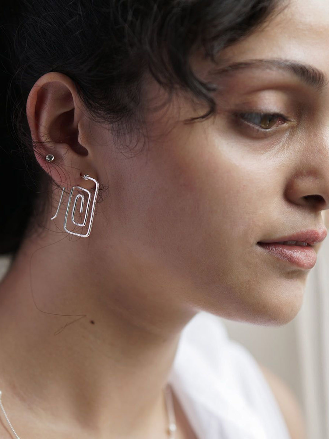 House of Aadyaa 925 Sterling Silver Spiral Square Hammered Drop Earrings