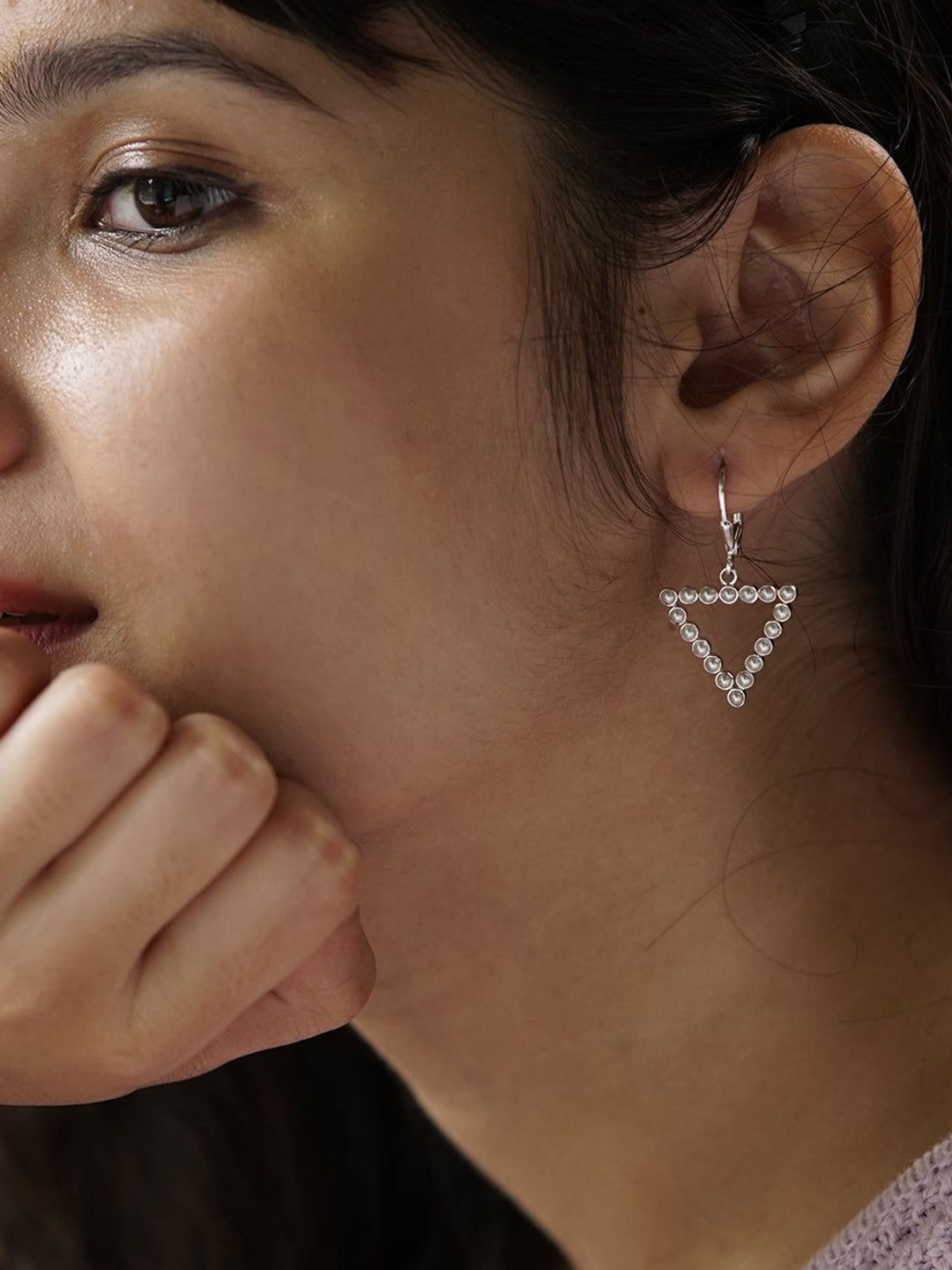 House of Aadyaa 925 Sterling Silver Pearl Triangular Shaped Drop Earrings