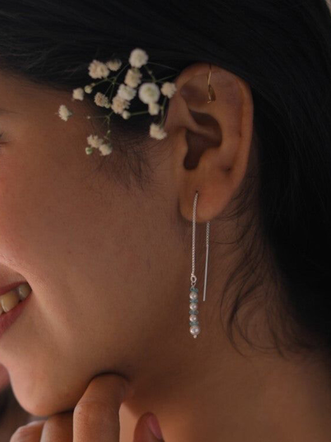 House of Aadyaa 925 Sterling Silver Jade and Pearls Stone Studded Drop Earrings