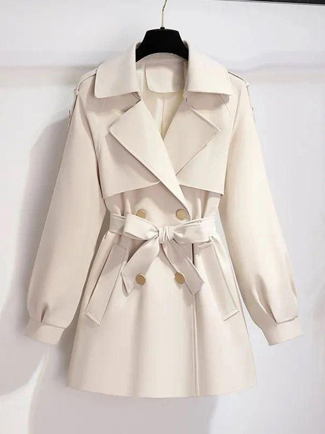 Miss Mosa By Akanksha  Women Beige Janice Luxe Short Trench coat
