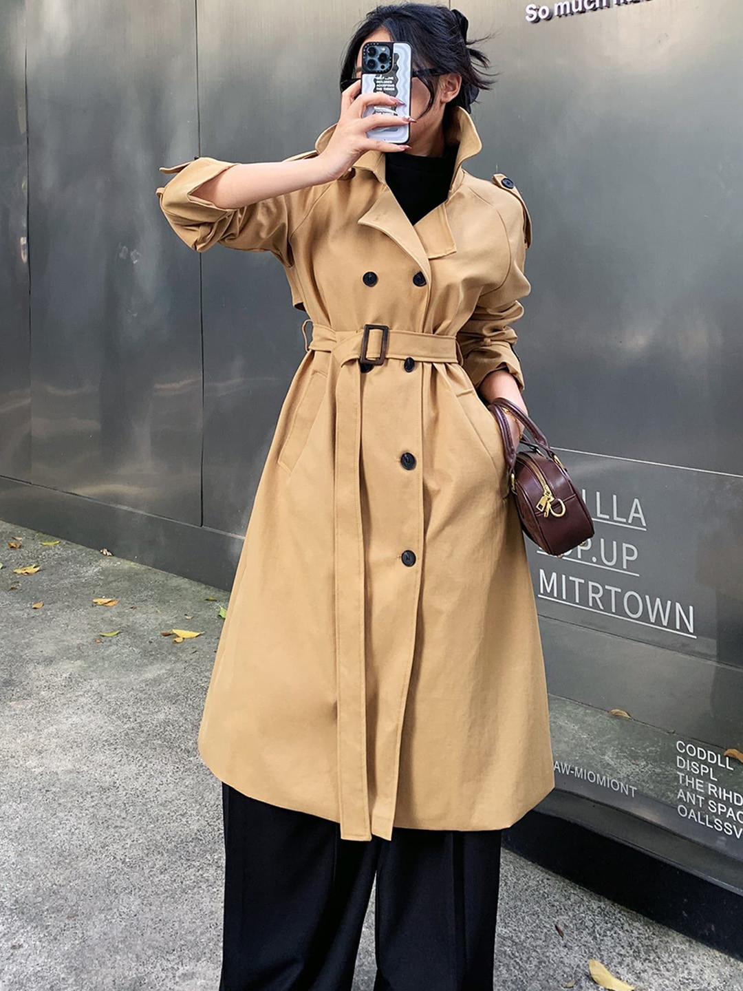 Miss Mosa By Akanksha  Women Khaki Essie Statement Premium Trenchcoat