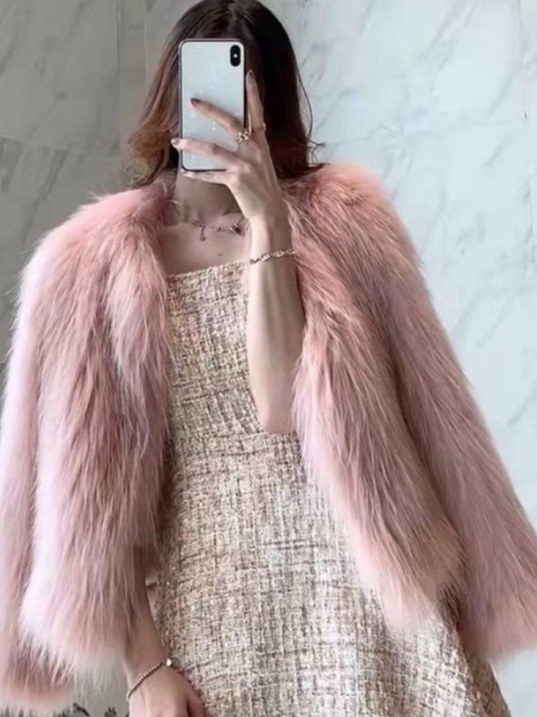 Miss Mosa By Akanksha  Women Pink Tesky Luxury Fur Coats