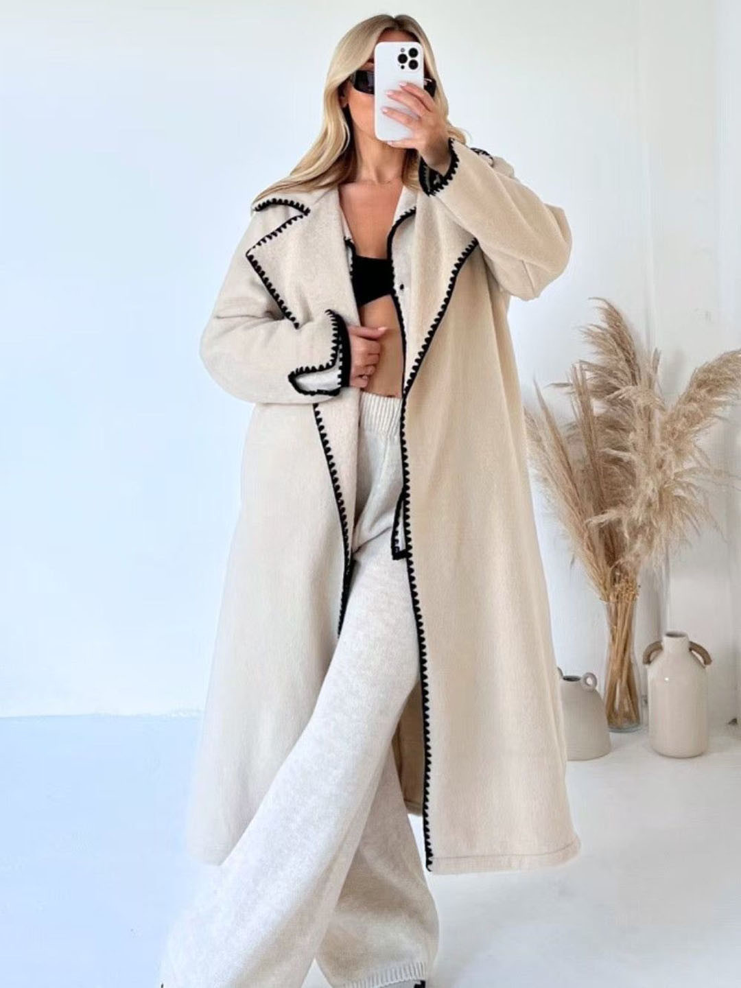 Miss Mosa By Akanksha  Women White Brussels Luxe Oversized Coat