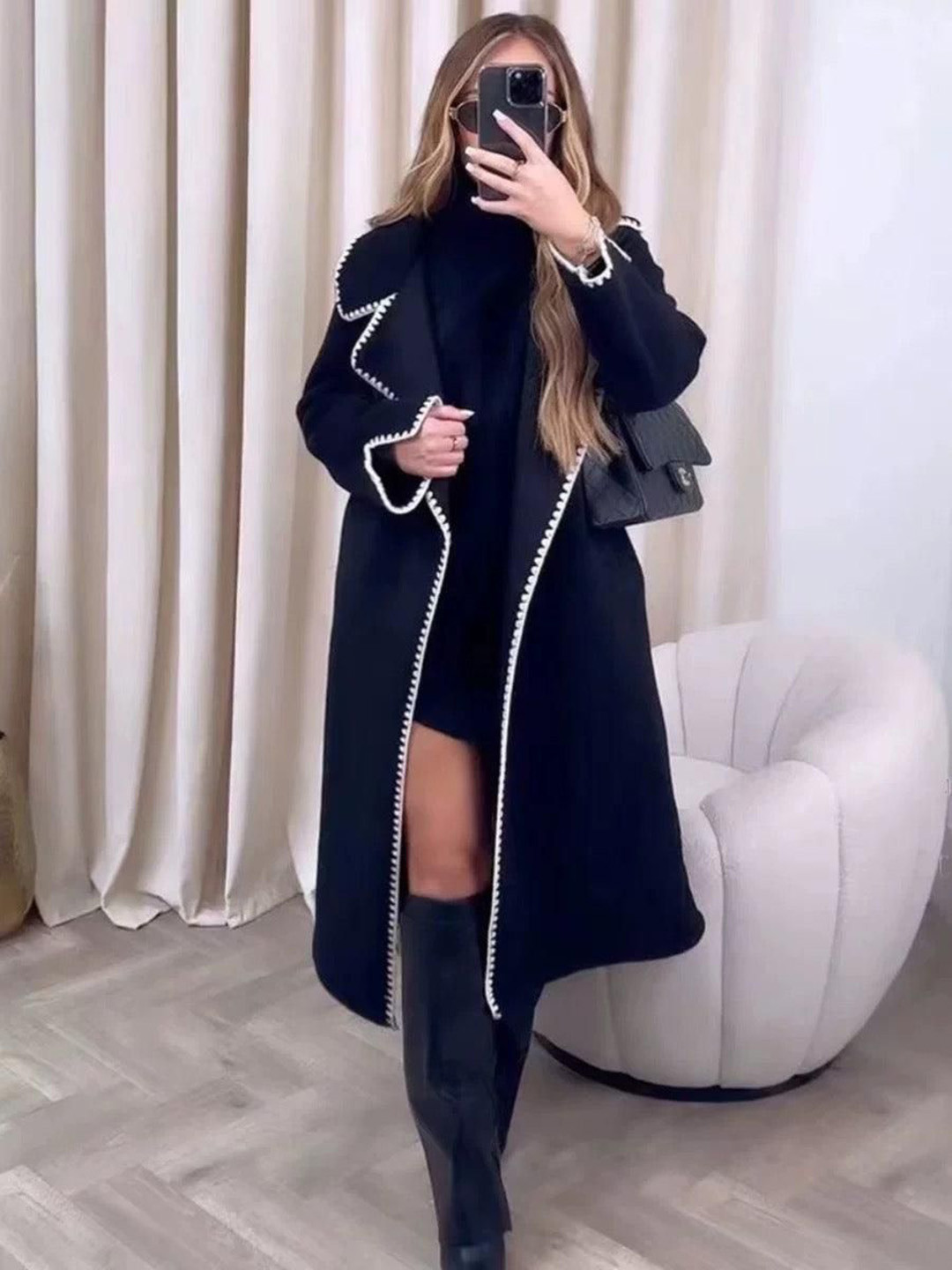 Miss Mosa By Akanksha  Women Black Brussels Luxe Oversized Coat