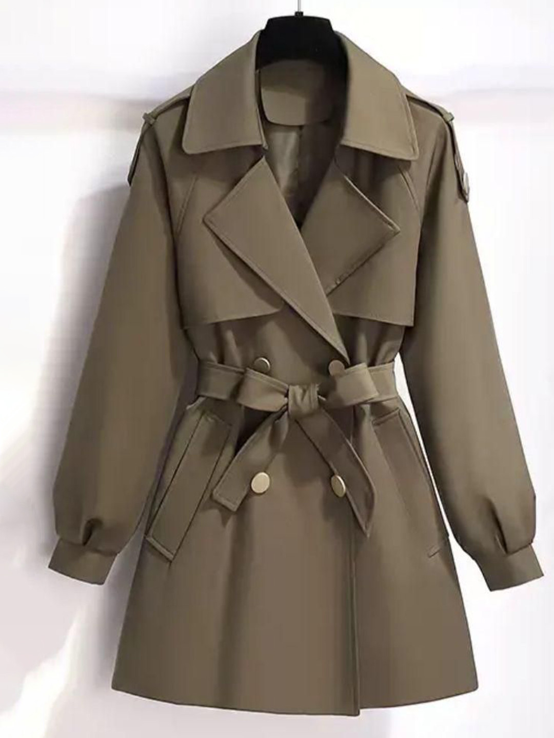 Miss Mosa By Akanksha  Women Olive Janice Luxe ShortTrenchcoat