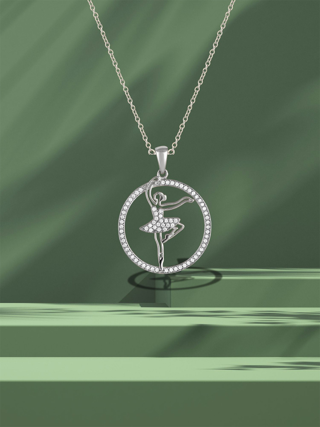 Luxevogue 925 Sterling Silver Rhodium-Plated CZ Studded Dancing Girl Pendant