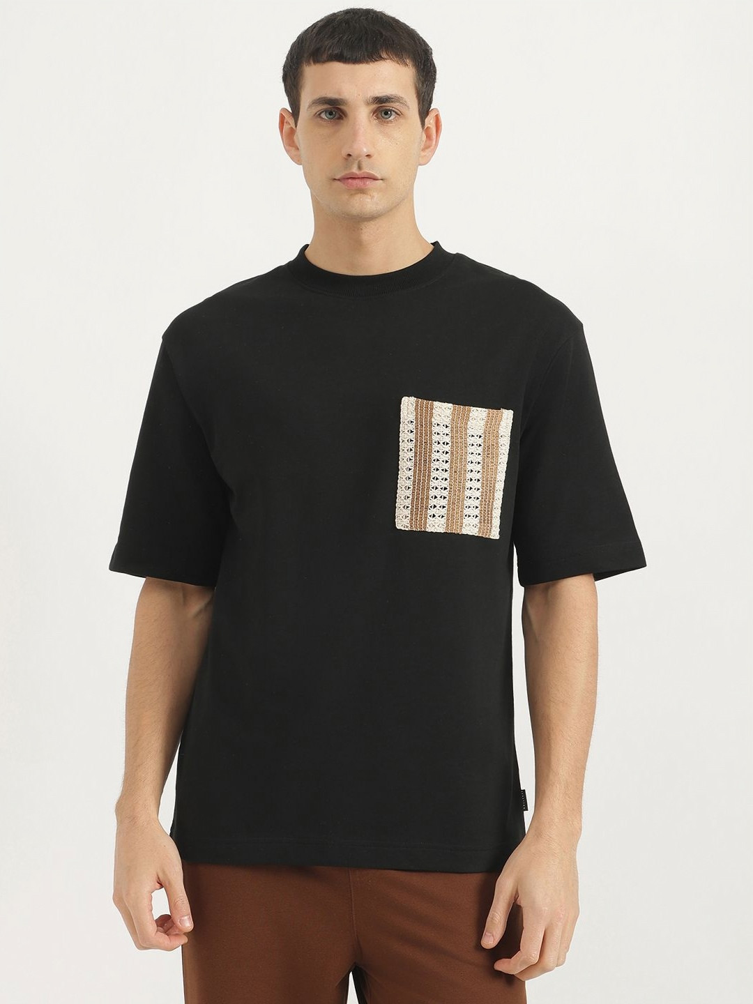 United Colors of Benetton Men Solid Embroidered Pure Cotton Oversized Casual T-shirt