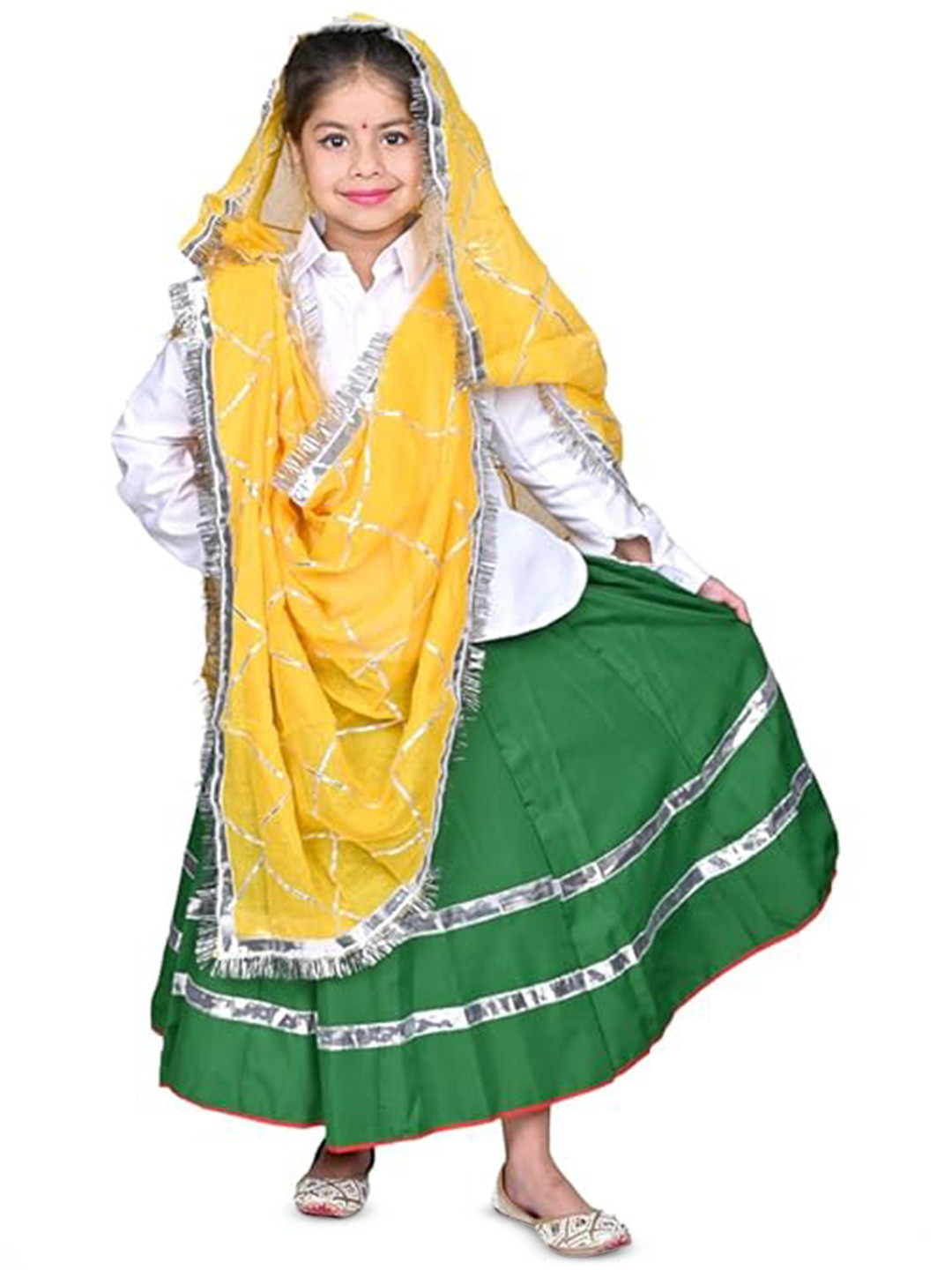 itsmycostume Girls Zari Work Haryanvi Cotton Ready to Wear Lehenga & Blouse With Dupatta