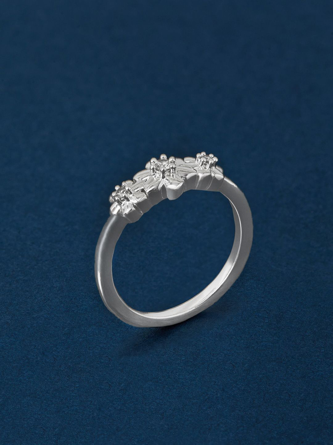 Accessorize Sterling Silver-Plated Cubic Zirconia Studded Anti-Tarnish Flower Finger Ring