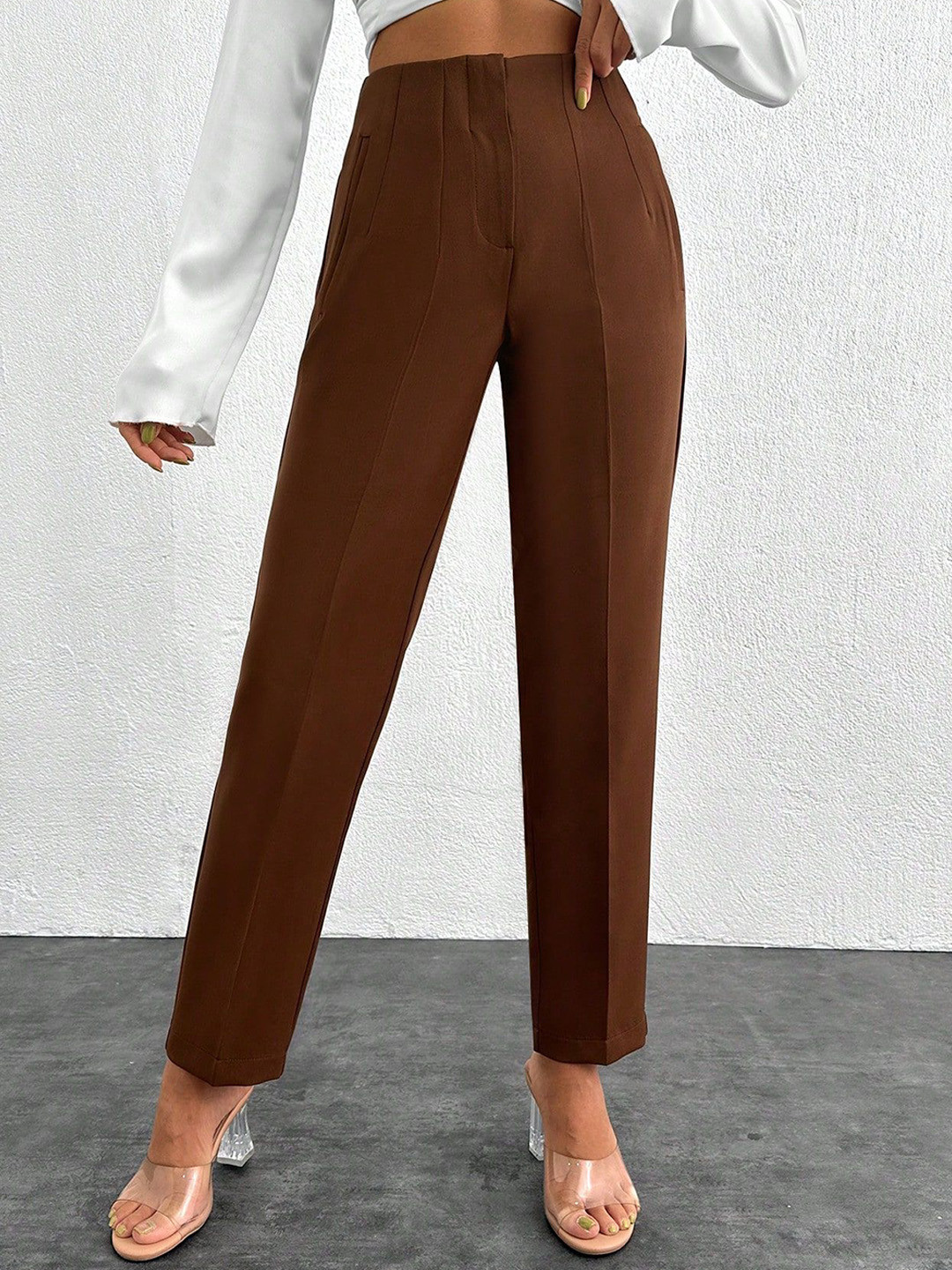 HIGH BUY Women Pencil Skinny Fit High-Rise Cropped Trousers