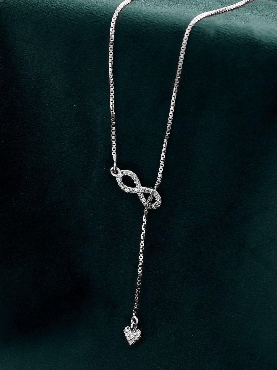 Studio Voylla Sterling Silver Rhodium-Plated CZ Studded Infinite Love Pendant With Chain