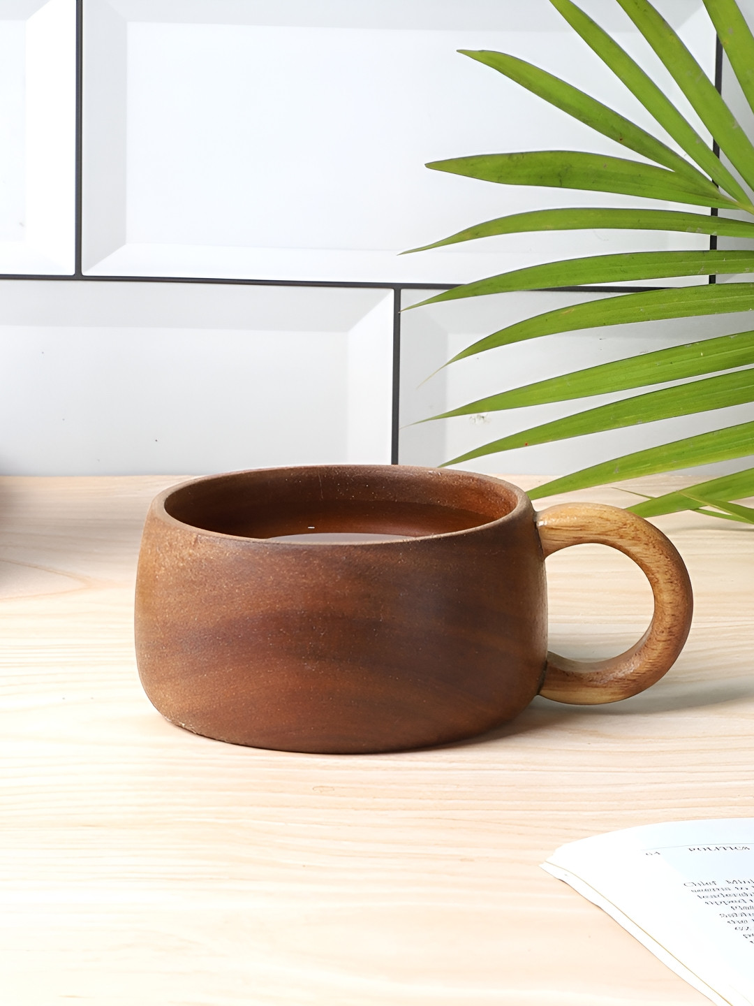 NATURALLY YOURS Cherry 3D Heart Brown Wood Handmade Mug-100ml