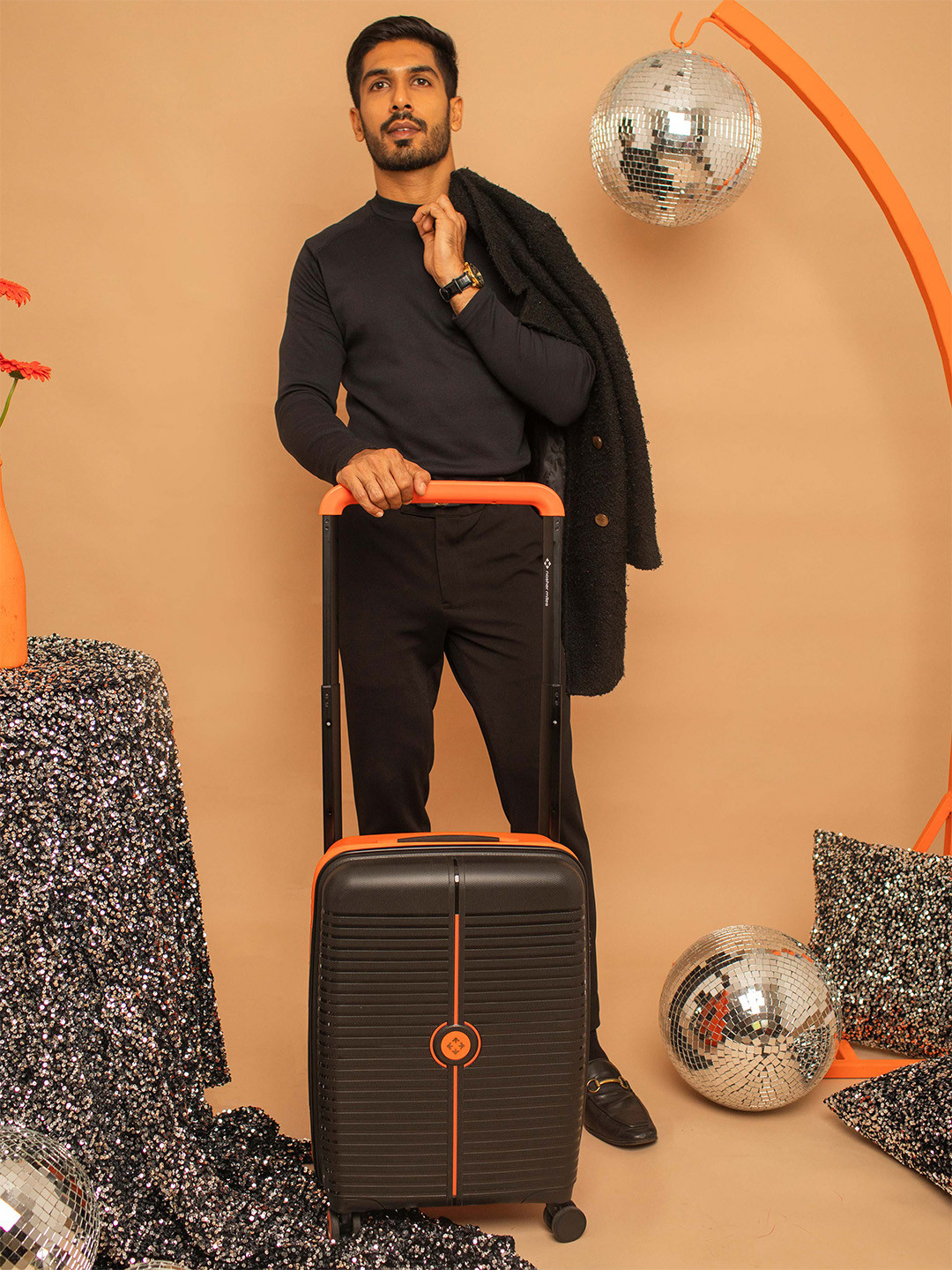 Nasher Miles Unisex Dubai Polypropylene Cabin Black Orange Trolley Bag - 20 Inch (55 cm)