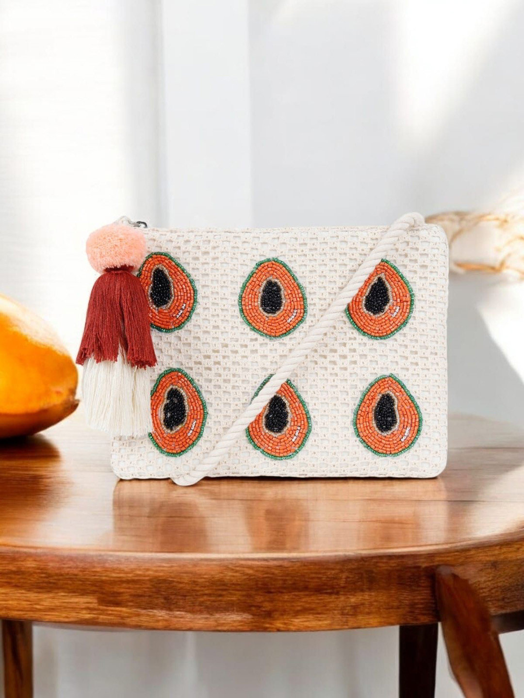 ASTRID Handbeaded Embellished Structured Cotton Sling Bag