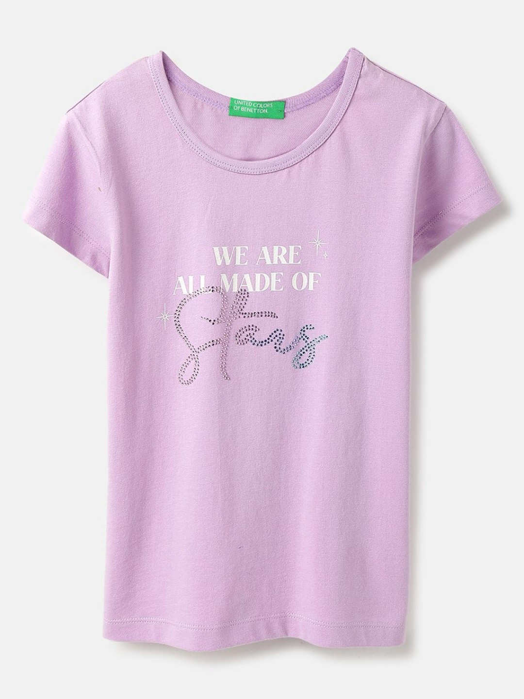 United Colors of Benetton Girls Typography Printed Round Neck Pure Cotton T-shirt