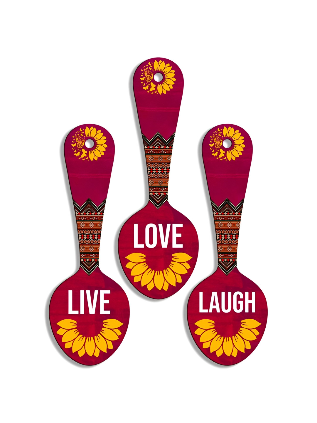 SEHAZ ARTWORKS Kitchen Decoration Items Wood Ethnic Motifs Matte 3Pcs Wall Hangings-18.3In