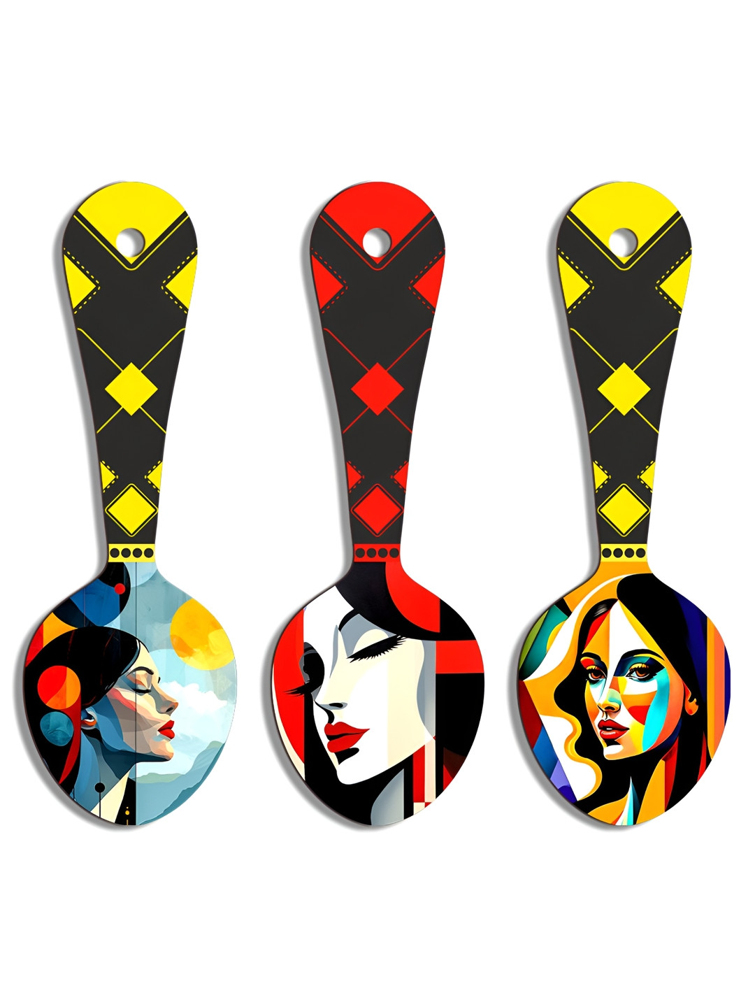 SEHAZ ARTWORKS Kitchen Decor Wood Bohemian Matte Hanging Hall 3Pcs Wall Hangings-10.6In