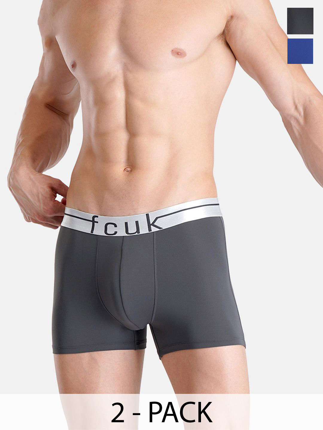 FCUK Pack Of 2 Mid-Rise Cotton Short Trunk MERSEY-TASPHALT-BLUE DEPTHS