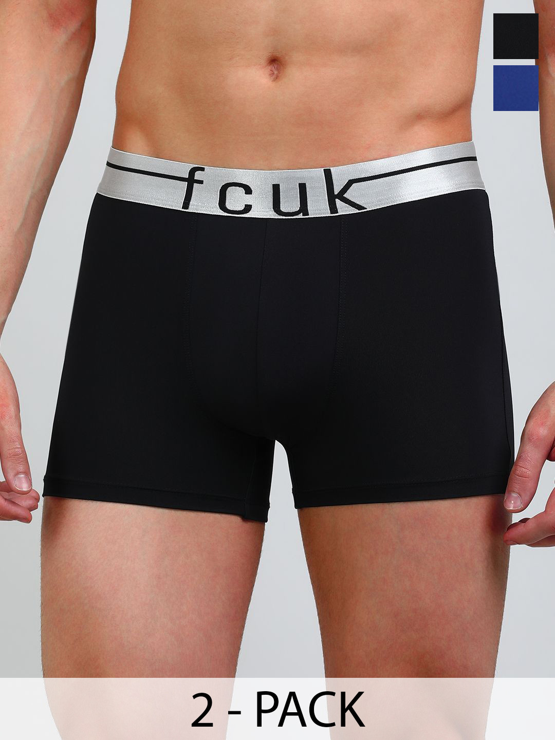 FCUK Men Pack Of 2 Cotton Short Trunk MERSEY-TBLUE DEPTHS-JET BLACKS