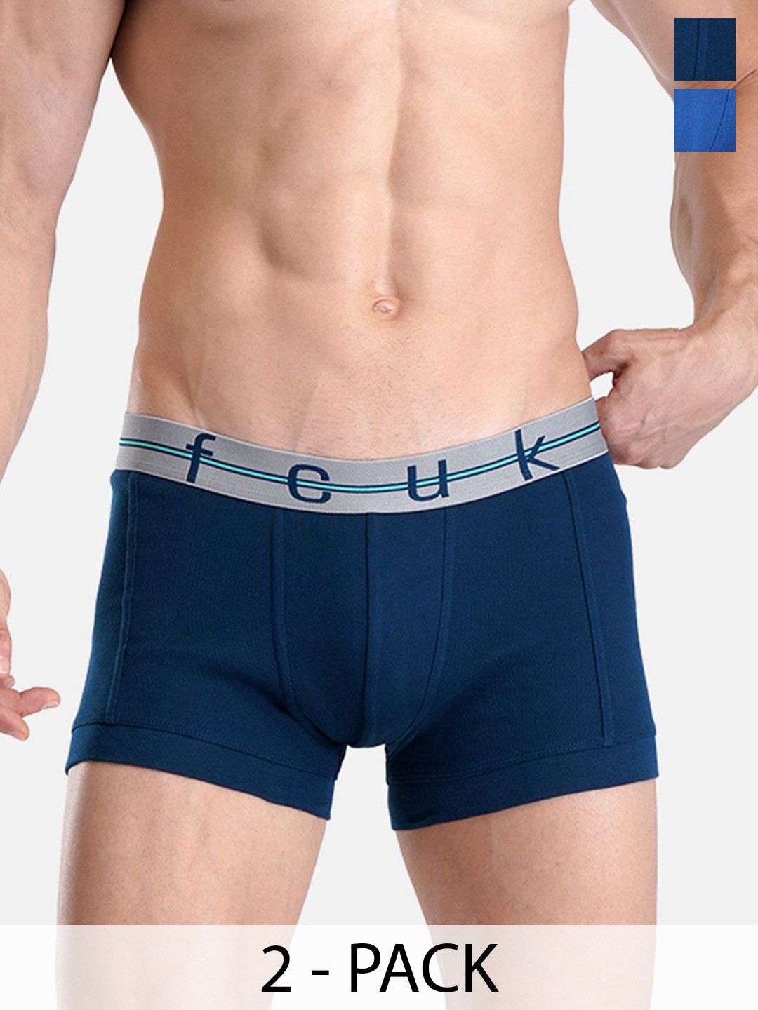 FCUK Men Pack Of 2 Cotton Short Trunk NORWOOD-TDARK SAPPHIRE-TRUE BLUES