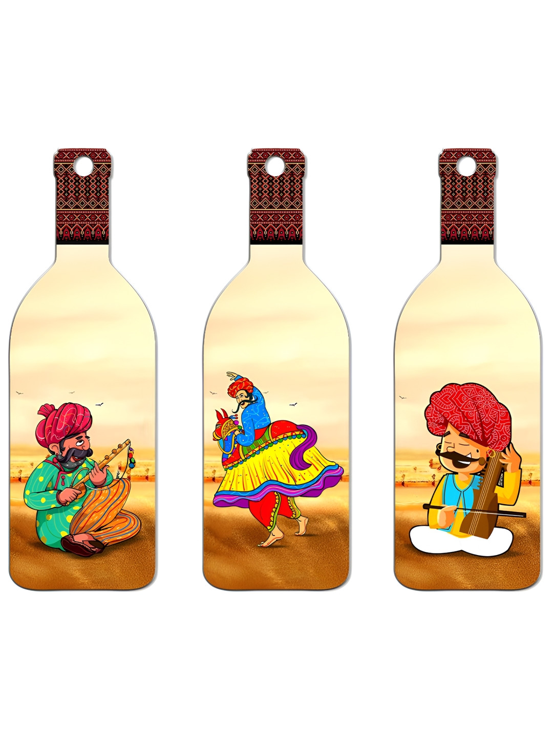 SEHAZ ARTWORKS Home Decoration Wood Bohemian Matte Hanging Hall 3Pcs Wall Hangings-10.6In