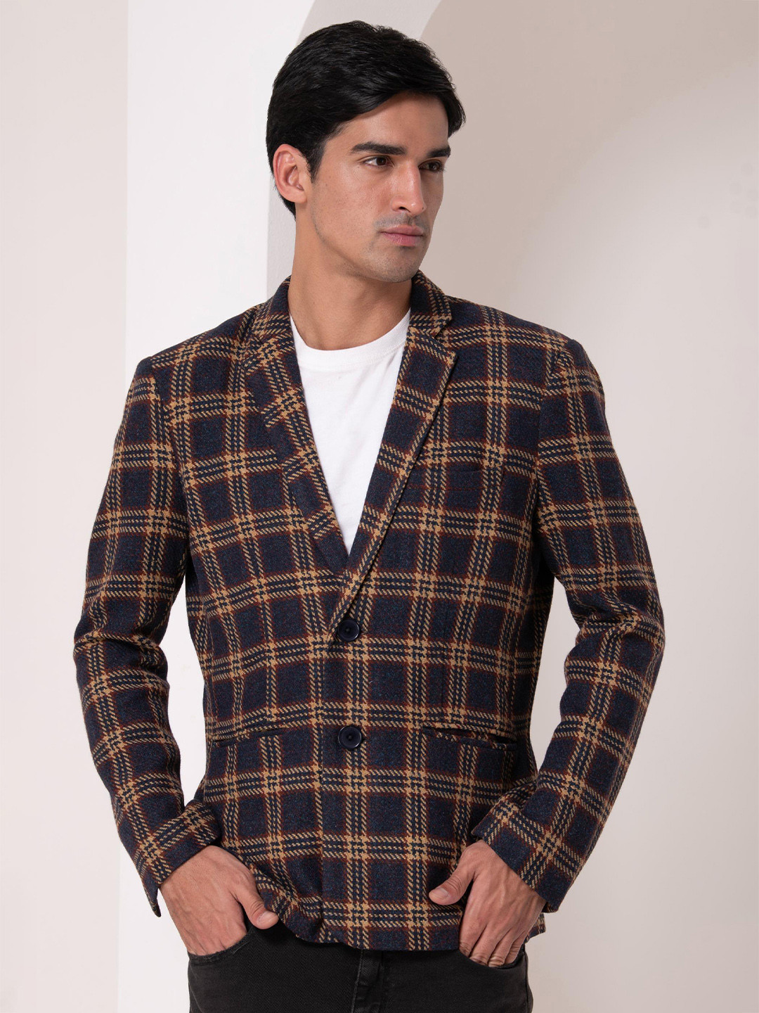 HOUSE OF S Heritage Checked Notched Lapel Single Breasted Blazer