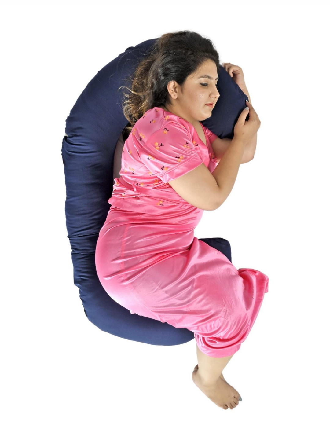 Siroki Bond Blue Solid Faux Velvet Firm Microfiber Maternity Pillow-76.2 x 144.8 cm