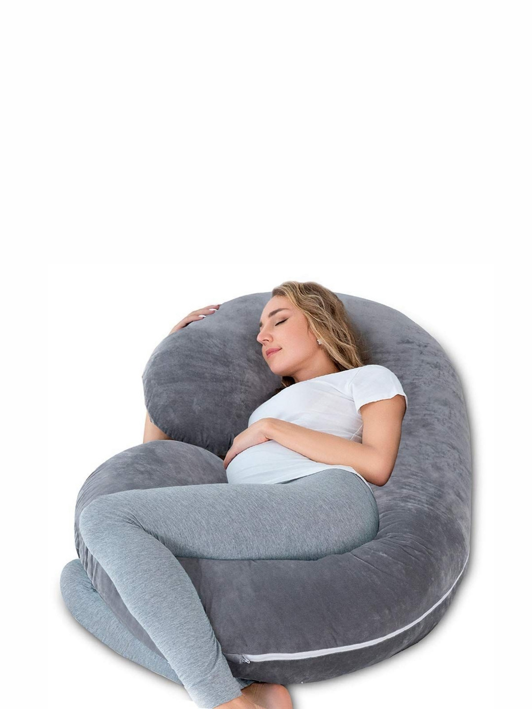 Siroki Bond Grey Solid Faux Velvet Firm Fibre Maternity Pillow-104 x 74 x 5 cm