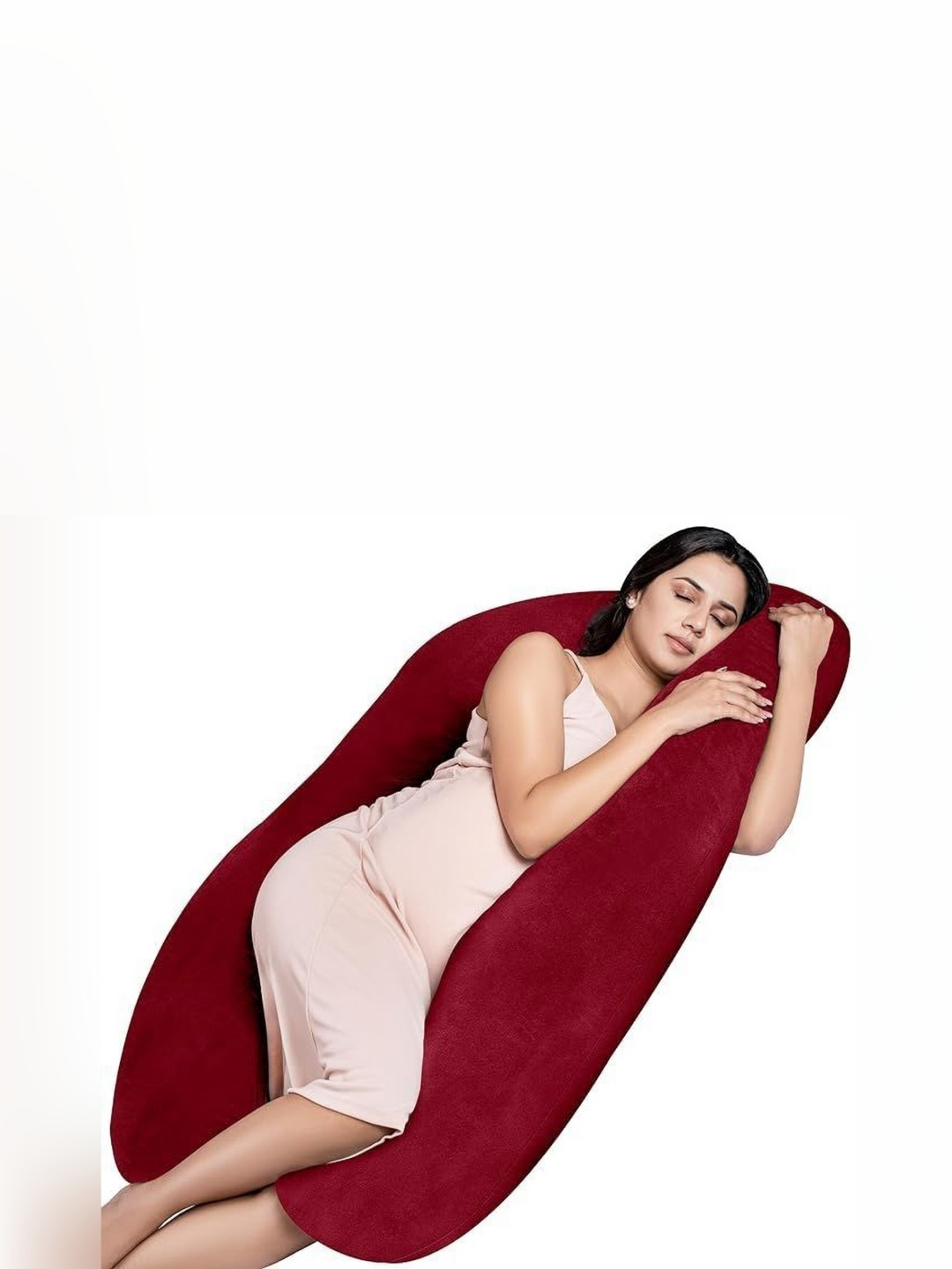Siroki Bond Red Solid Faux Velvet Firm Fibre Maternity Pillow-10 x 60 x 110 cm
