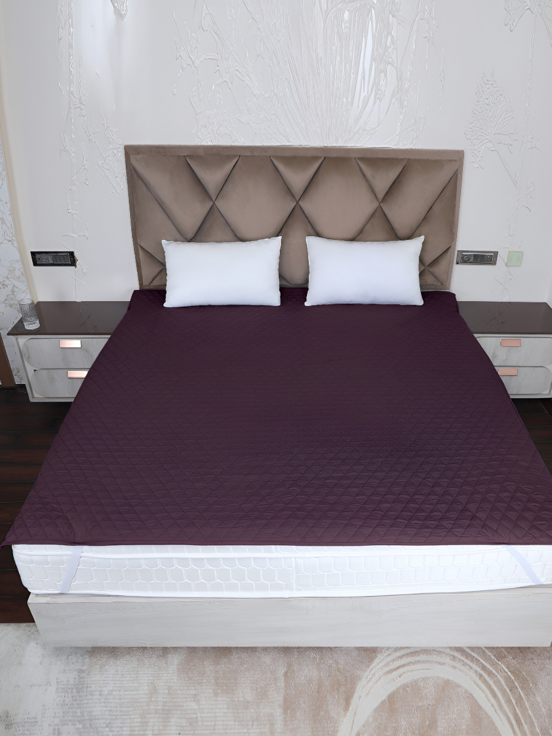 AJISH Maroon Quilted Waterproof King Size Mattress Protector