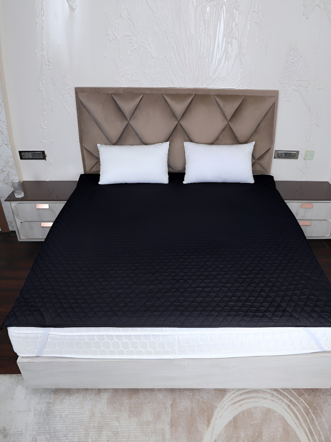 AJISH Black Quilted Waterproof King Size Mattress Protector
