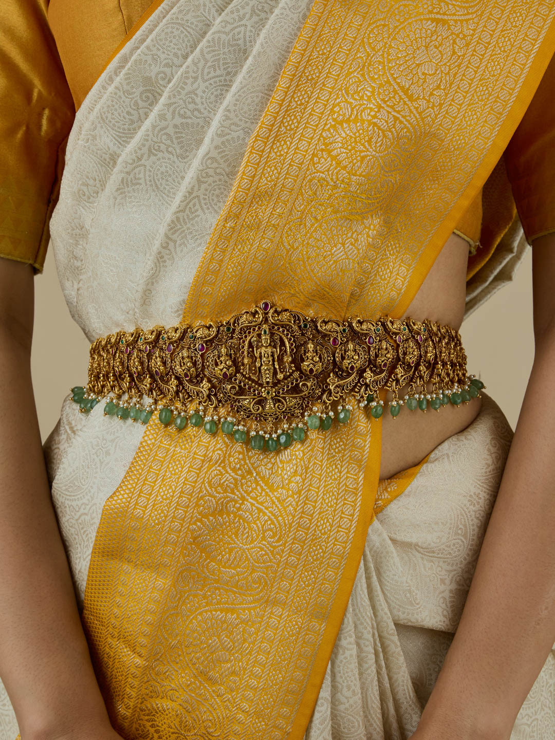 Kushal's Fashion Jewellery Gold-Plated Beaded Antique Waist Chain Saree Accessories