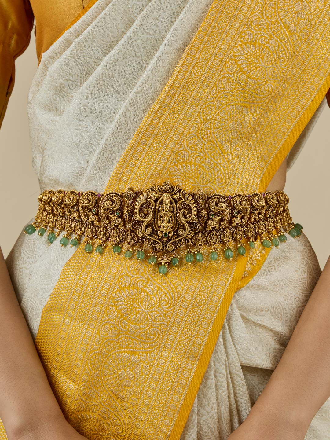 Kushal's Fashion Jewellery Gold-Plated Stones Studded Antique Saree Accessories