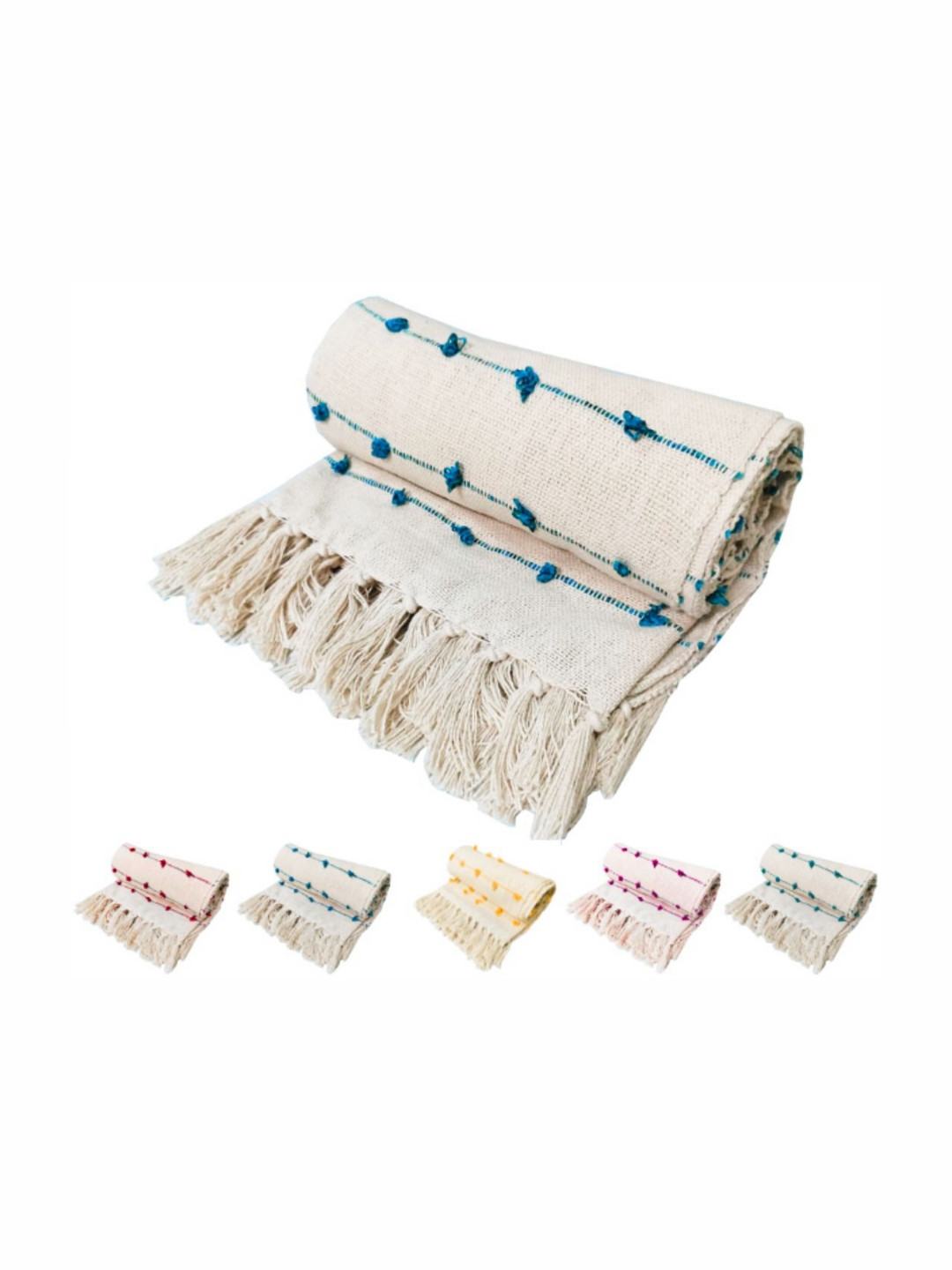 Fashion Throw Off White & Teal Mild Winter 210 GSM Double Bed Blanket