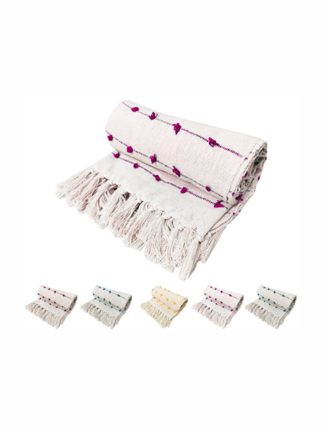 Fashion Throw Pink & Beige Ethnic Motifs Mild Winter 210 GSM Cotton Double Bed Blanket