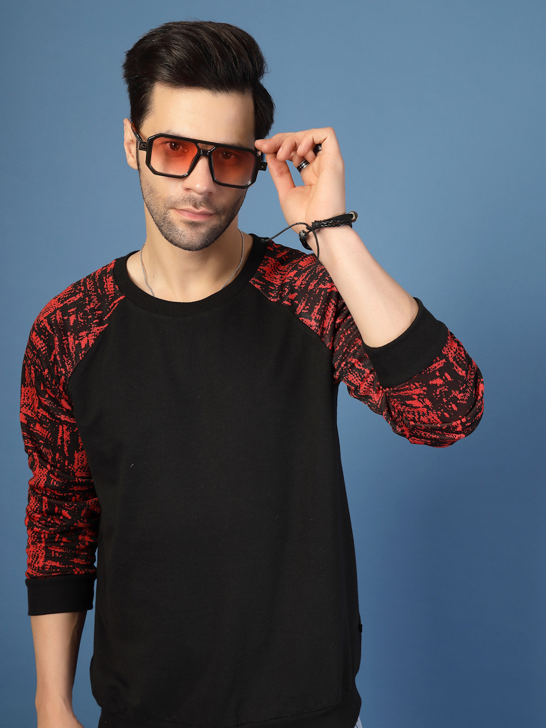 Rigo Men Red Jacquard Colorblocked Sweatshirt