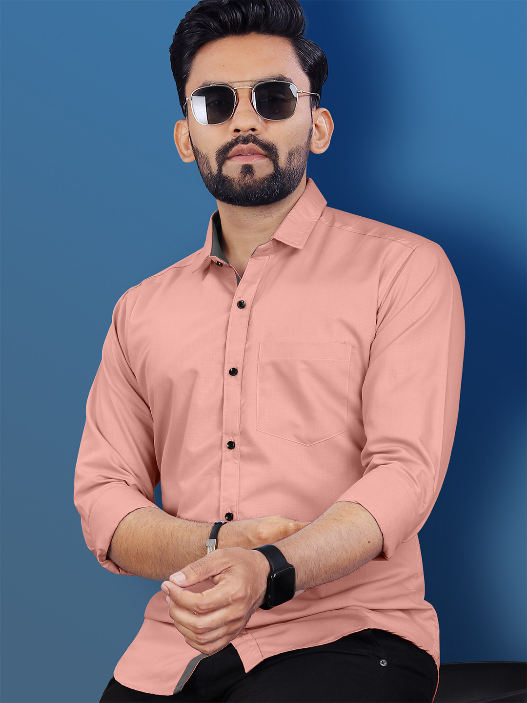 VeBNoR Men Standard Fit Solid Spread Collar Shirt