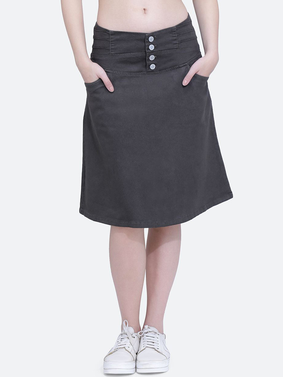 FCK-3 Women Flared Knee Length Back Slit A-Line Skirts