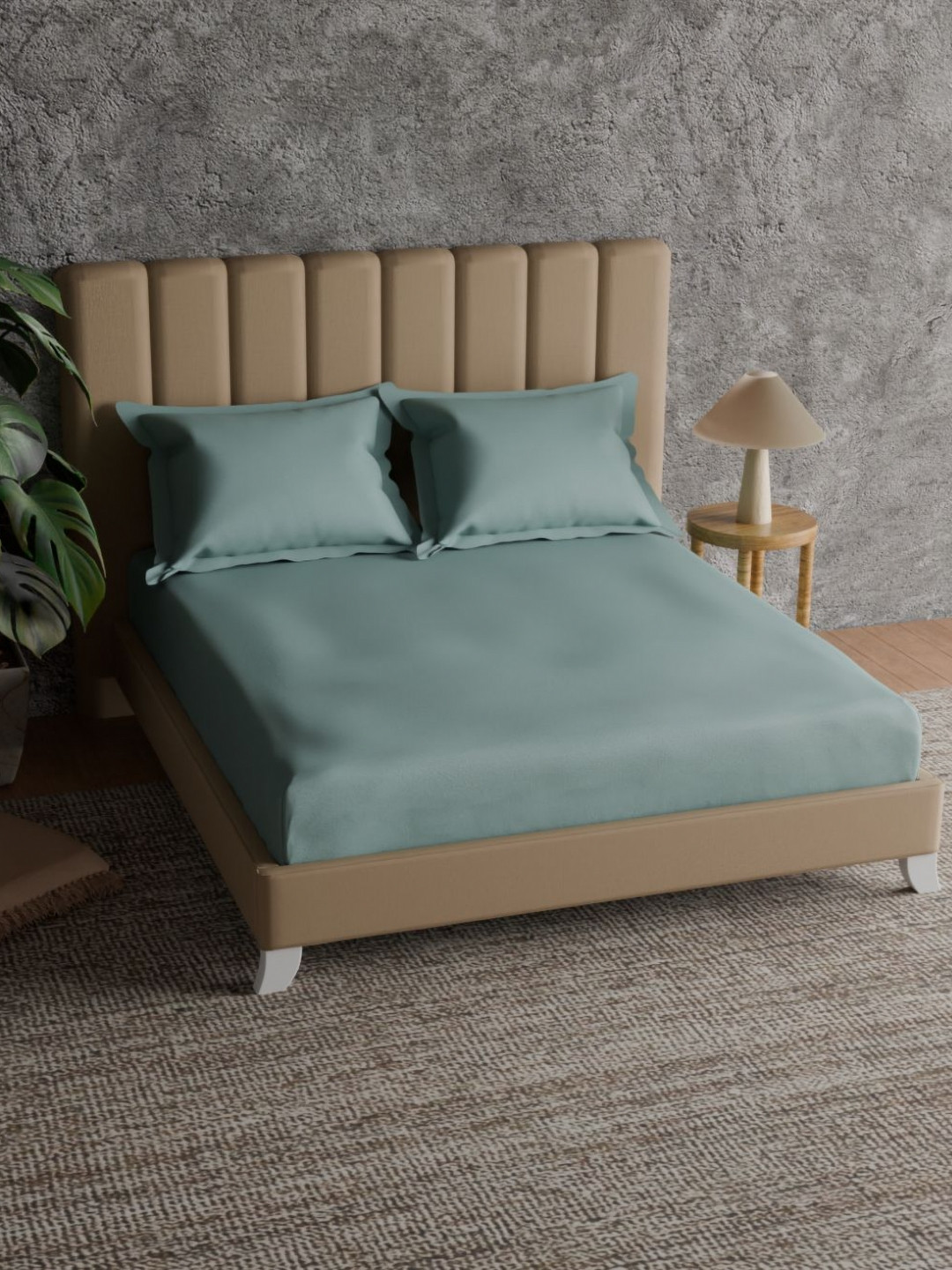 Himeya Himeya Blue Pure Cotton 200 TC Fitted King Fine Bedsheet with 2 Pillow Covers-88 x 98 inches