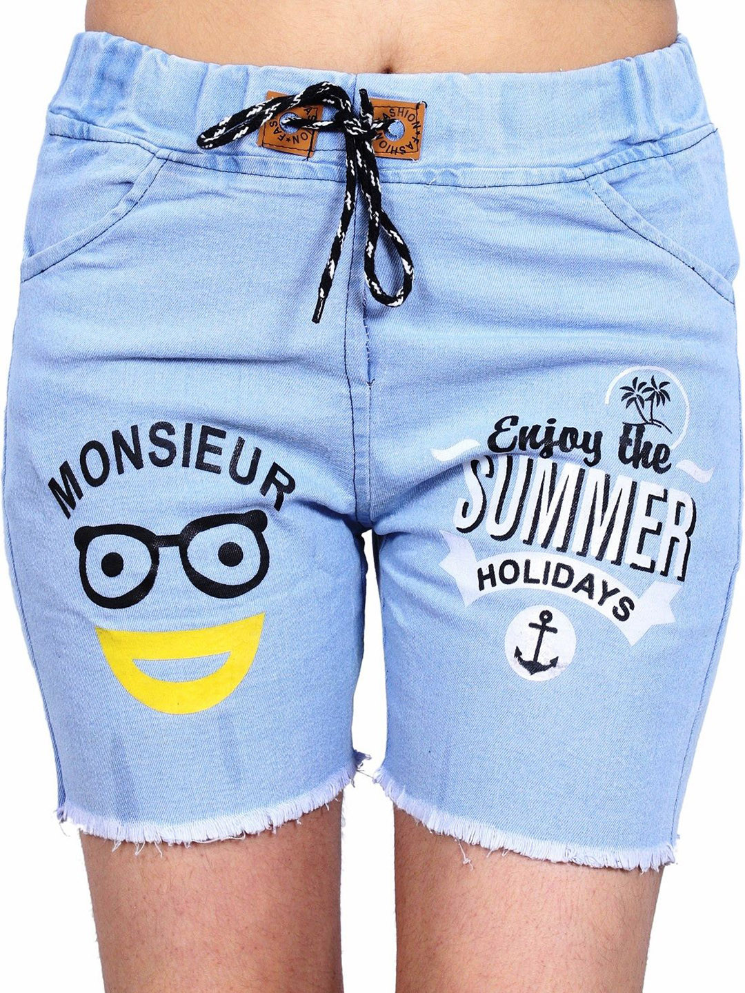 FABS COLLECTION Girls Typography Printed Denim Shorts