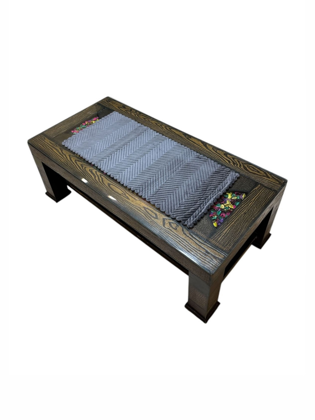 MONKDECOR Grey & Black Textured Velvet Rectangular Table Runner