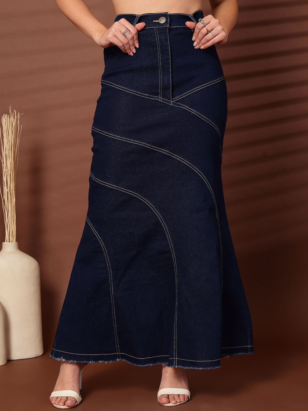 plusS Women Denim Mermaid Cut Midi Skirts