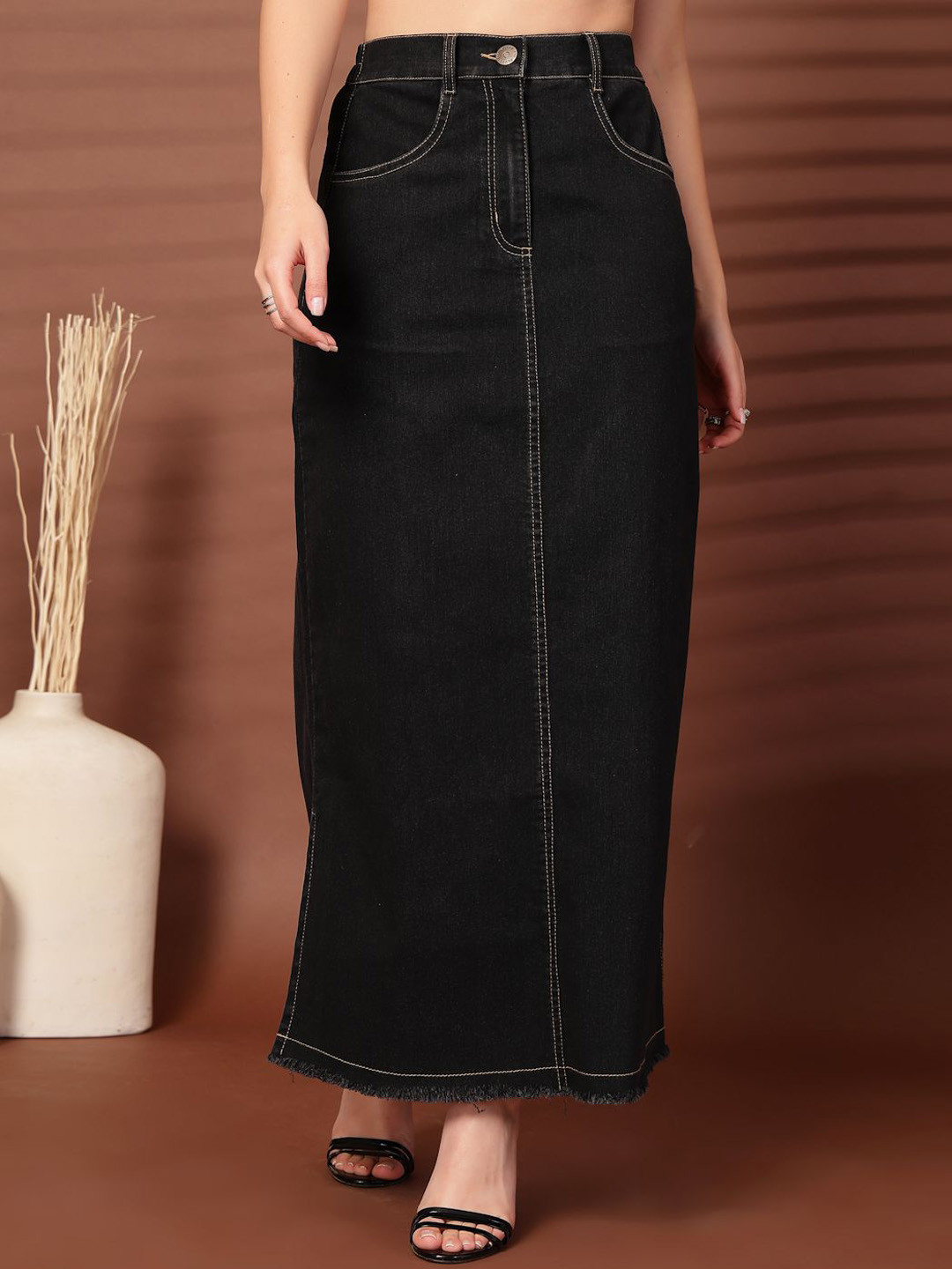 plusS Women Denim Pencil Side Slit Maxi Skirts