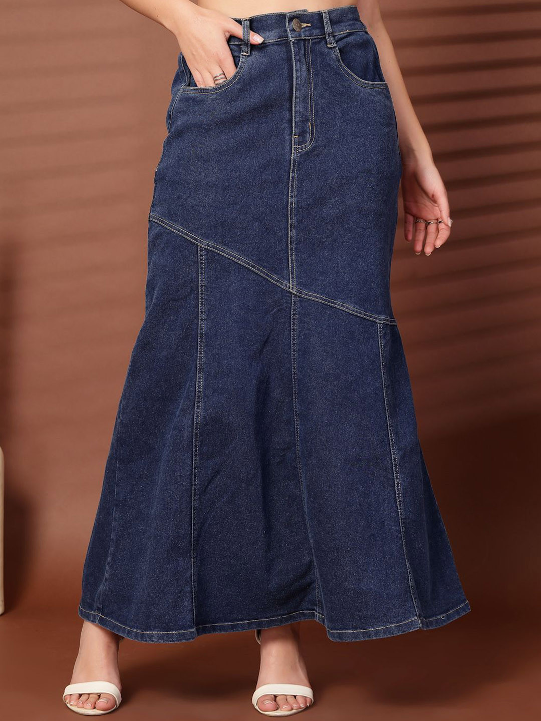plusS Women Denim Mermaid Flared Maxi Skirts
