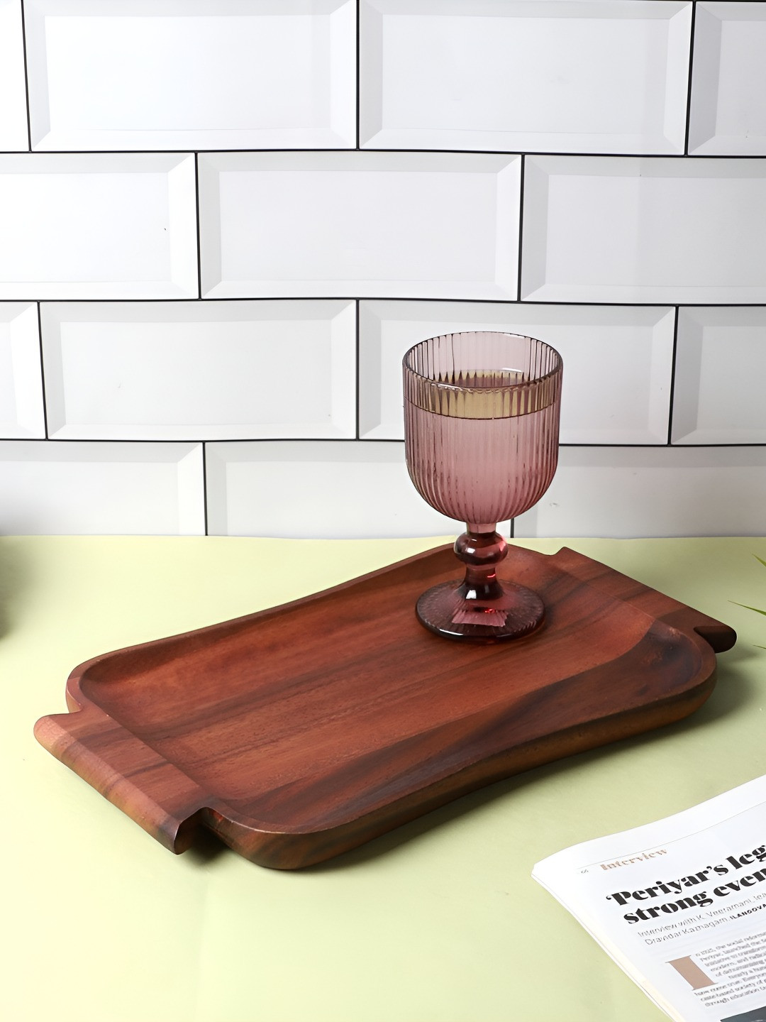 NATURALLY YOURS Brown Wooden Easy to Clean Rectangular Shaped Serving Tray